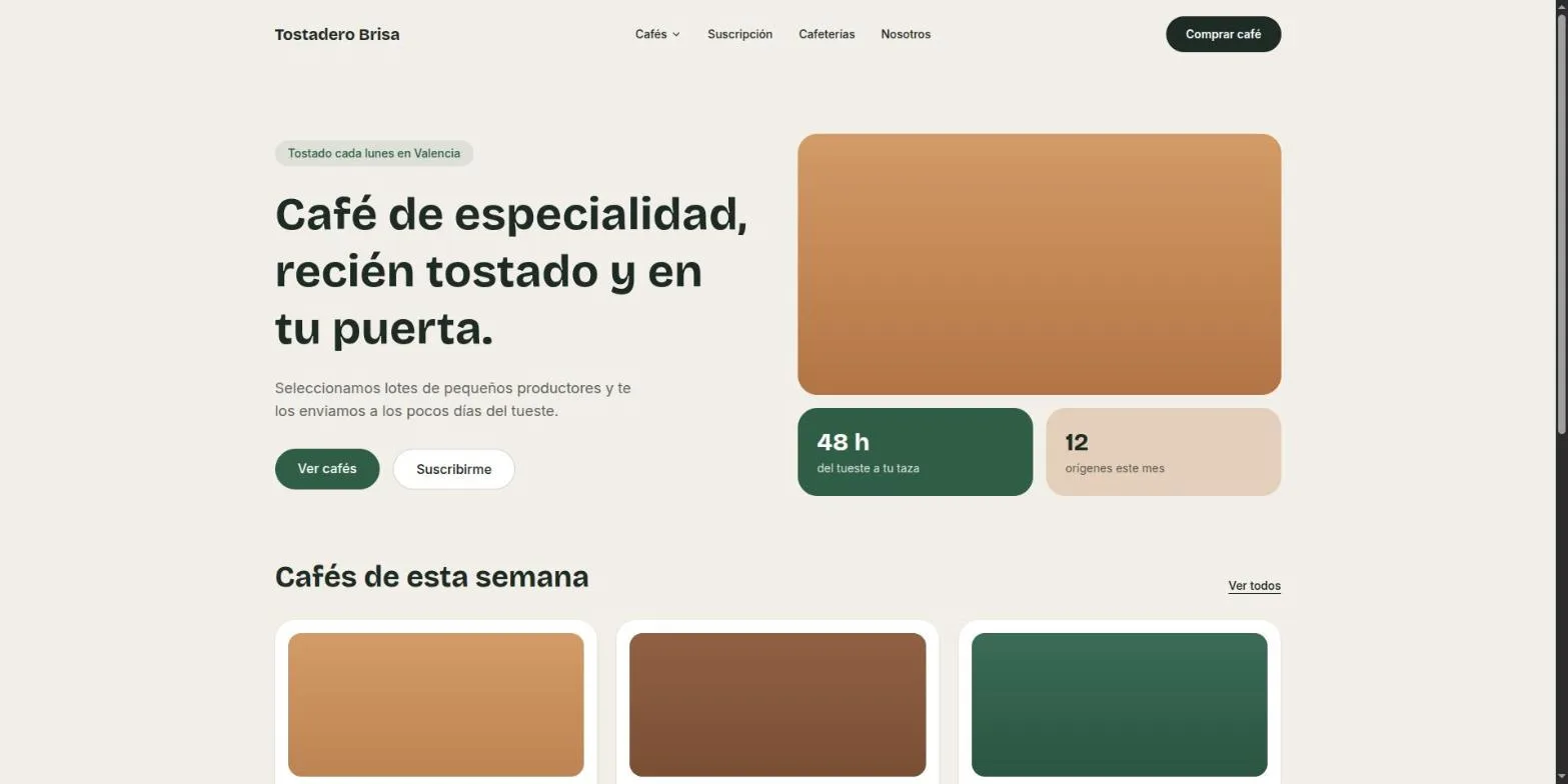 Web de una cafetería generada en WordPress a partir de su diseño original